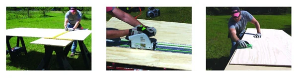 Use a T-square or chalk line to mark the cut lines on the plywood backing … A circ saw with a guide fence makes cutting plywood a breeze … Pre-sand the plywood.