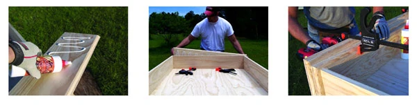 Use a quality wood glue for a sure bond when installing the top and bottom … The rear of the top was installed flush with the rear of the carcass … add a foot board to the bottom, using glue, clamps and countersunk wood screws.