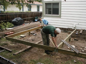 Measure opposite diagonals to ensure that the entire frame is square before you start to install decking.