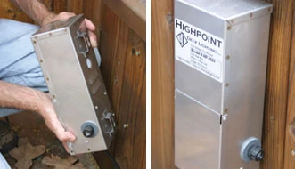 Left: First step is to locate and install the transformer. Right: If the transformer is a photocell design, make sure the transformer is installed where daylight can reach the photo cell.