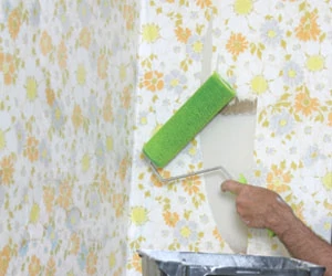 Then, start at the top, apply a wallpaper stripper, such as Zinsser DIF Liquid Concentrate or DIF Ready-to-Use Gel using a WalWorks Adhesive & Stripper Roller.