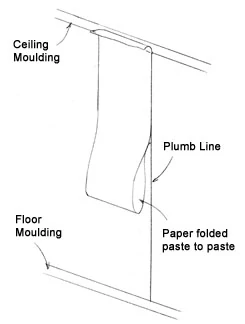 Hold the top of the folded paper in place against the plumb line and lightly smooth the top in place.