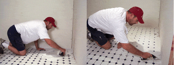 Apply grout to the tile joints with a rubber float.