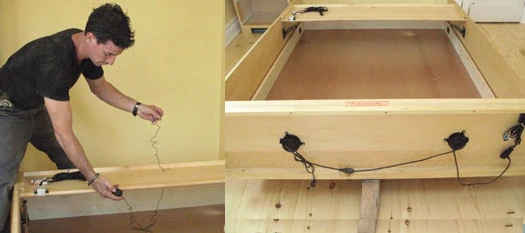 A light kit is a great add-on for a piece like this. Install it by feeding the touch-sensor supply wire through the pre-drilled hole in the headboard then inserting the wire in the dado along the side panel. Make your connections at the crownpiece.