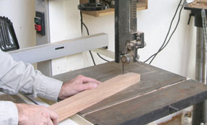 Legs are cut using a bandsaw