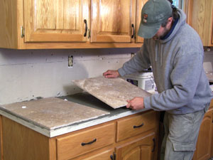 Tile countertop with wood trim