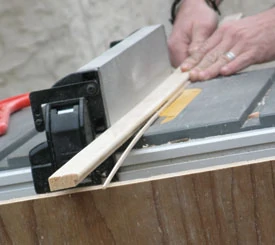 Cut new trim pieces. Use the Originals as gauges to set up your saw; use a nice blade to minimize cutting marks.