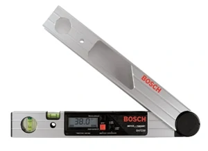 Here's another handy measuring tool. For unusual angles and out-of-square walls, the new Bosch DAF220K digital angle finder can give you a precise, easy-to-read measure of the angle.