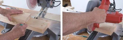 Left: Use the first leg as a template for the final length for all. Right: Cut the second leg.