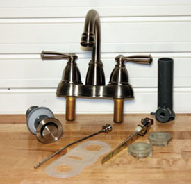 5. Shown are the faucet components that are included with Moen's Brantford style faucet for 4-inch center sets.