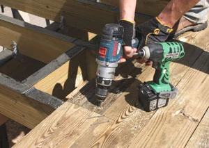 Predrill the ends of the deck boards before fastening to prevent splitting the wood grain.