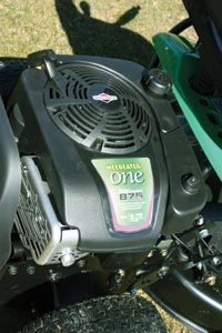 A Briggs & Stratton 875 series engine powers the mower and blade.