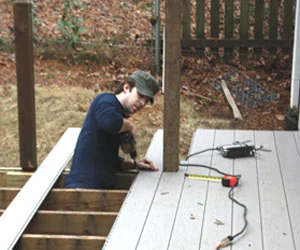 As the decking is installed the boards interconnect with a tongue-and-groove system that conceals all the fasteners.