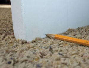 Lay a pencil on the carpet to mark the cut-off elevation on the door face.