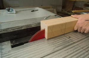 Use the table saw fence to determine the side-to-side location, and use the line on the table saw surface to determine the length of the cuts.