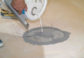 Mixing filler compounds right on the floor saves time and clean up trouble.