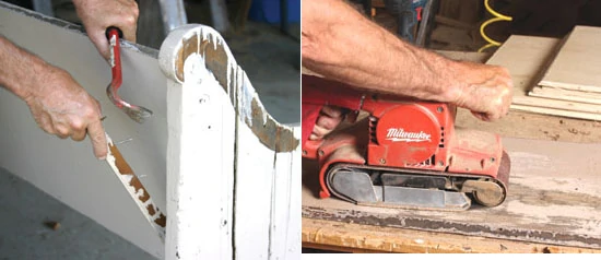 Old paint can be stripped or belt sanded off.