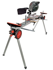 Extensions can add greatly to the use of miter saws. Accessories such as this Craftsman miter saw stand easily folds to a compact 40-inch size for storage or transportation.