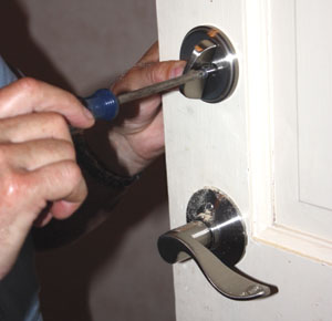 Fastening the deadbolt assembly is the last step in installing the new handle-set.