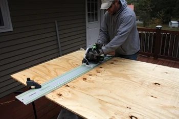 Use a circular saw to cut the rough dimensions of the plywood frame.