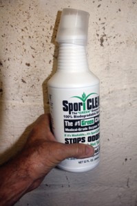 A perpetually damp basement can also cause mold problems. Correct the dampness problem, and then treat with SporiCLEAN, a “green” enzyme cleaner that’s 100% biodegradable.