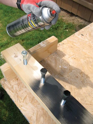 Set up a scrap spray block and spray paint the hardware.
