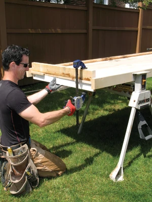 Secure the ends with clamps and blocks to keep the slab flat.