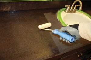 Roll on a protective top coat for a glossy finish to your new countertop.