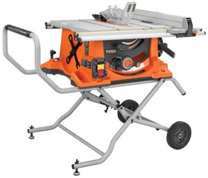 Job-site saws may not have the same weight and stability as a hybrid saw, but they do offer portability—something you won’t get from a hybrid saw. This model is the Ridigid R4510.