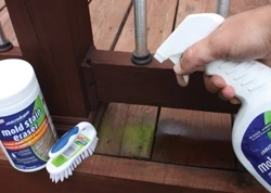 Spot cleaners such as Concrobium Mold Control can be used on targeted applications like the mildew forming on this deck. 