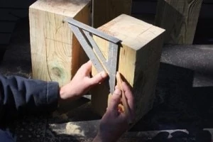 The notches in the bed posts were marked with a speed Square, allowing 3-1/2” of each 2x4 to set inside the post. 
