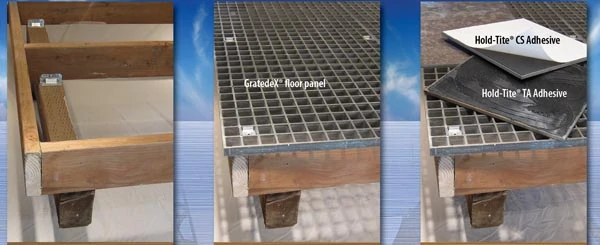 The GratedeX system can convert traditional deck joist framing into a tiled walking surface.