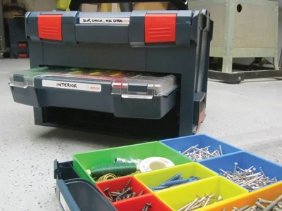 New systems offer modular storage inserts to customize storage of small parts and accessories. Removable trays mean you can grab what you need and go. 