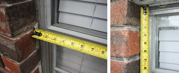 For metal windows in brick walls, measure the width from brick to brick. Measure the height of metal windows from the brick at the bottom to the lintel at the top. Measure the height of metal windows from the brick at the bottom to the lintel at the top. 
