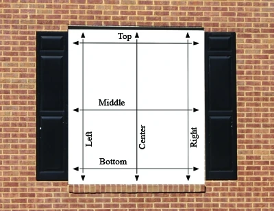 As shown in the diagram, take three measurements for the window’s height and three measurements for the window’s width. Use the smallest measurement for each dimension. 