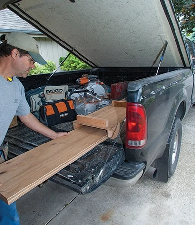 We build most of our saw tables so they can fit in a truck bed. The wing boards and our levels go under the table. We stack tools on top of the table.