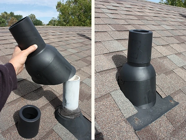 I covered the old vent pipes with Perma-Boots. Perma-Boots seal rubber pipe gaskets from leaking and provide a finished look. 