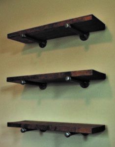 T-Nut Pipe Shelf Brackets With 6x2 Solid Wood Shelf Range of Colours & Lengths 