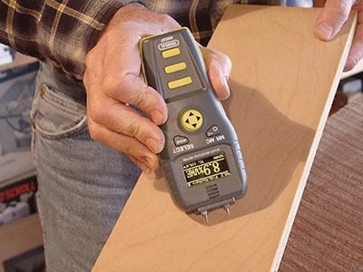 General’s MMD8P is a precision moisture meter especially useful for woodworkers. Pre-loaded with species-specific information on 48 common wood types, its digital memory records and stores up 99 separate data inputs for convenient reference. A high-visibility (OLED) dot-matrix screen, multiple display options, and ambient temperature compensation combine to make this unit a top choice for the shop.