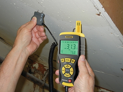 Restoration contractors, facility maintenance managers, HVAC technicians and other professional contractors will appreciate the full range of features available in General Tools & Instruments’ top-of-the-line RHMG700DL (Data Logging) thermo-hygrometer with built-in moisture meter. This compact, high-precision unit measures 13 parameters—from relative and absolute moisture levels to dew point, wet-bulb temperature, and atmospheric or vapor pressure—and is capable of logging up to 8,000 data points and storing/retrieving up to 20 pairs of readings. An optional thermocouple probe is available for measuring surface and condensation moisture.