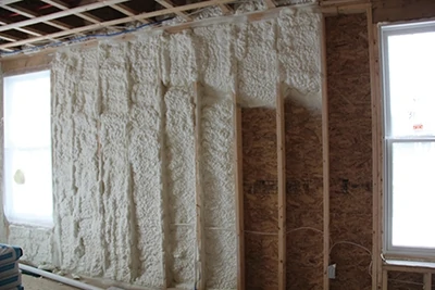 Exterior walls cavities were filled with spray foam insulation. 