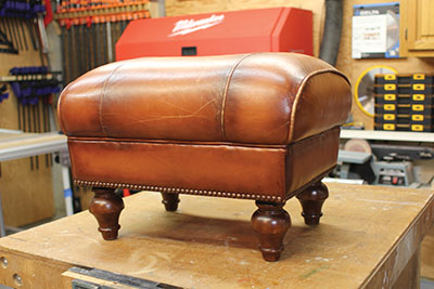 Footstools often wear at the joint between the legs and seat. 