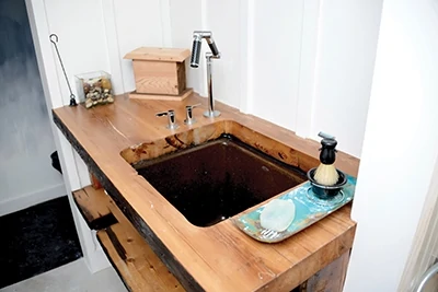 Here's the completed sink deck (when you make it out of 3x10 lumber, it's not a "vanity").
