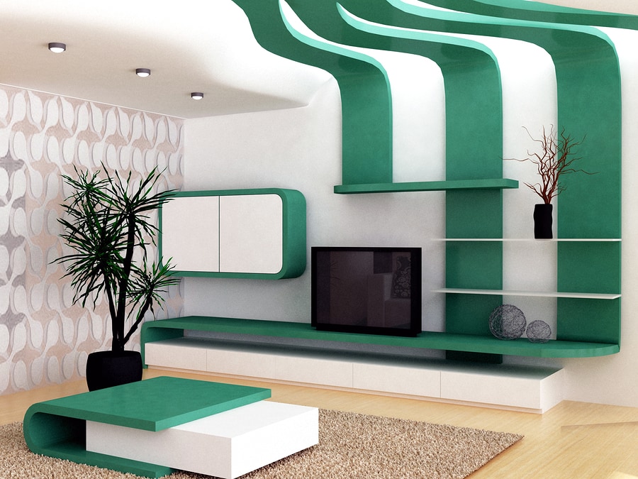 a 3d render of a futuristic living-room