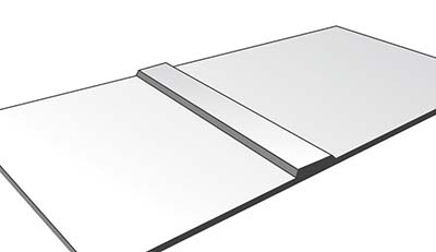 The seam plate is typically the same color or a scrap of a lighter color, is 4" wide with a 45-deg. angle cut on both sides to minimize the starting of a crack. Sand/scratch the two surfaces with a coarse grit, add the seaming adhesive, and apply over the seam with some clamping or downward pressure from weighted objects.
