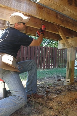 Whenever you have room beneath the deck, we recommend using a swiveling shop stool for a comfortable working position. 
