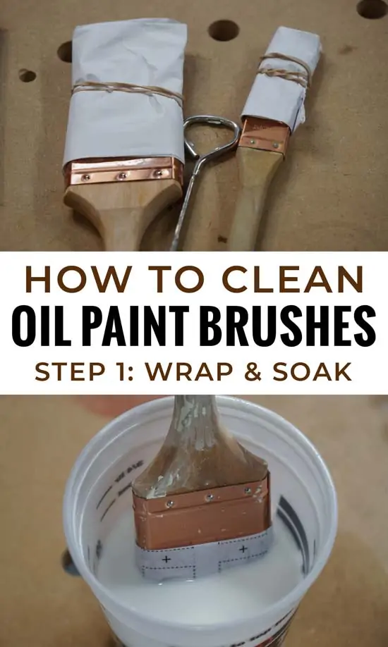 oil paint brushes wrapped in paper and soaking for cleaning