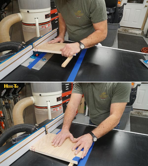 man using a router to create dado joints for step stool legs 