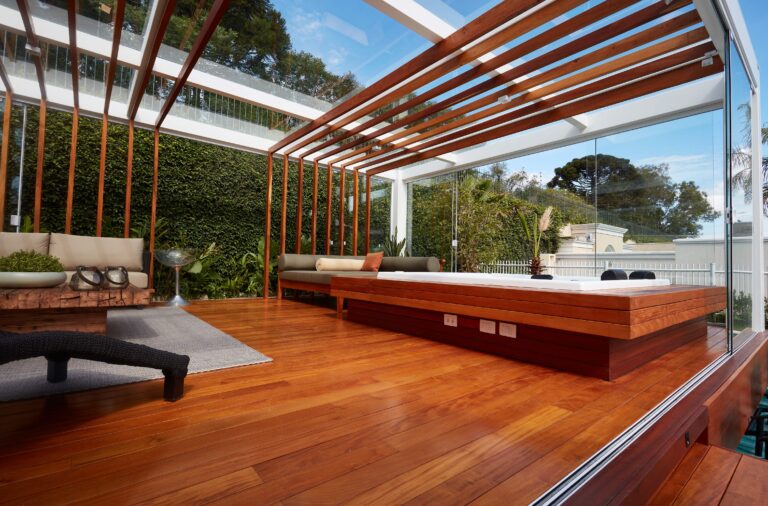 tropical wood deck
