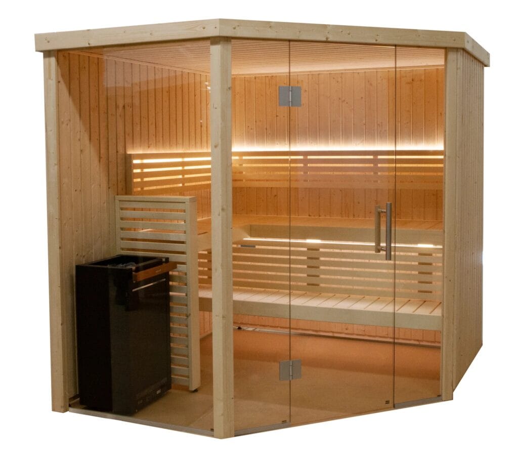 ThermaSol FRISTAD 6 Person Indoor Corner Cut Spruce Sauna Left